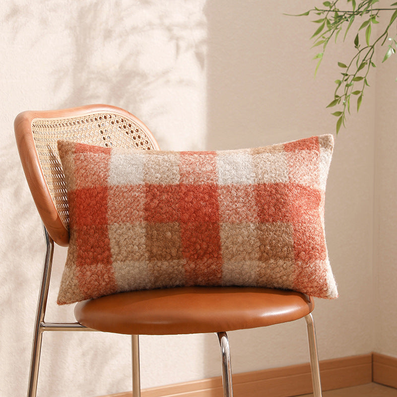 Wholesale Warm orange and brown plaid gradient wool pillow cushion cover