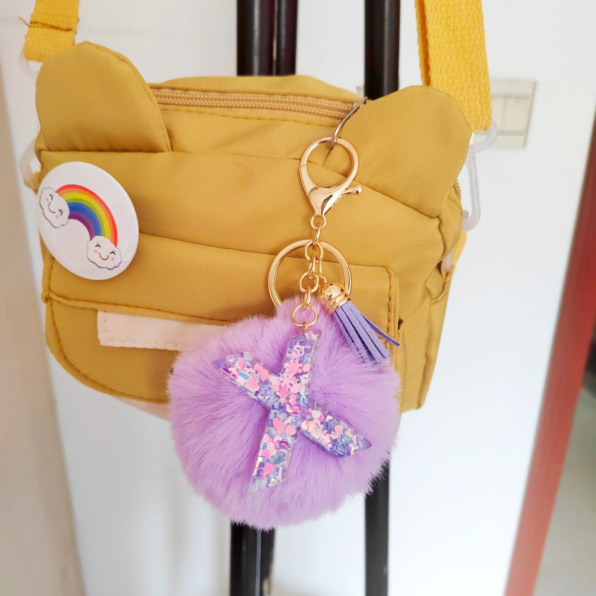 Wholesale Colorful Drip Glue Letter Pendant Light Purple Hairball Keychain