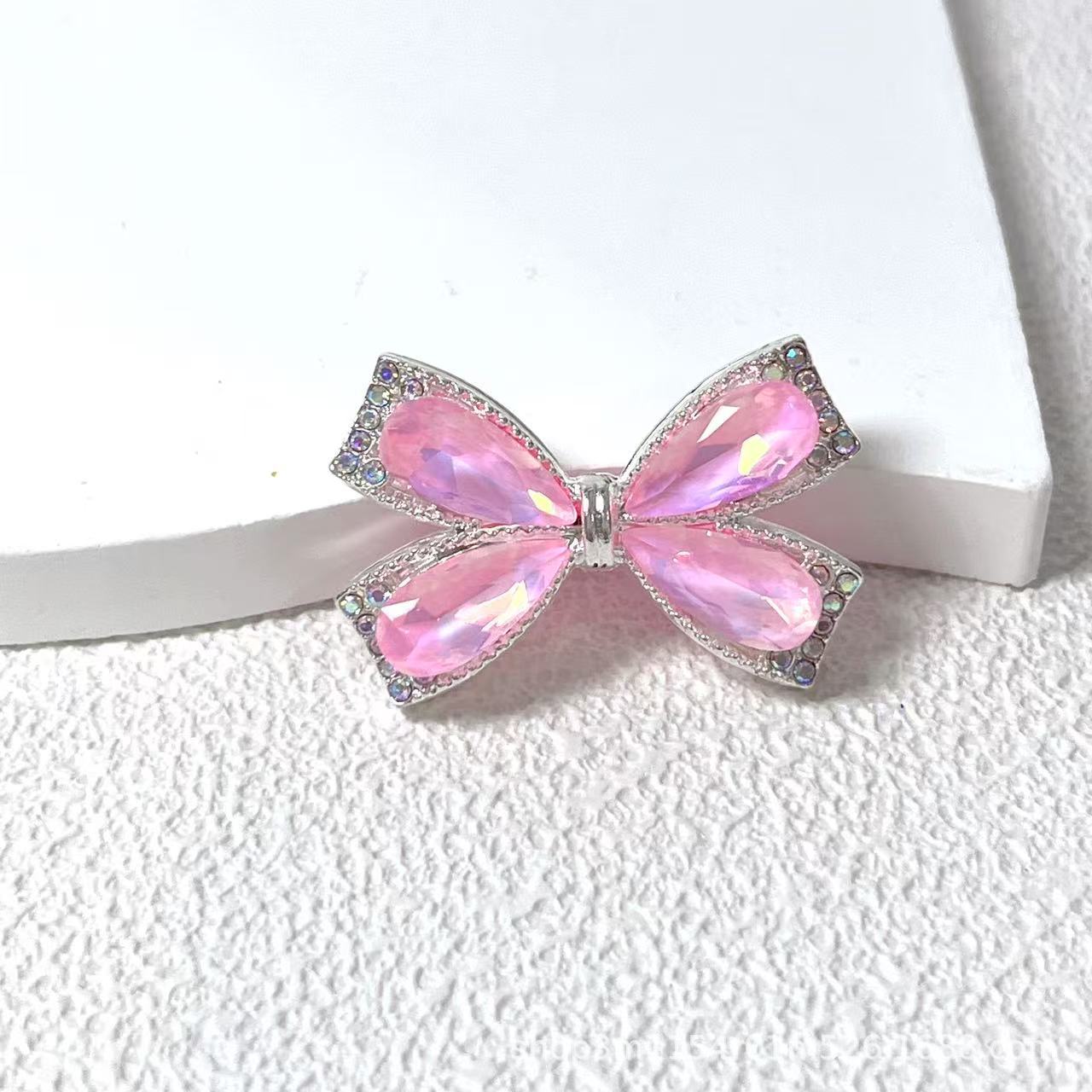 Wholesale Alloy Multicolor Crystal Bowknot Straight Hole Loose Beads