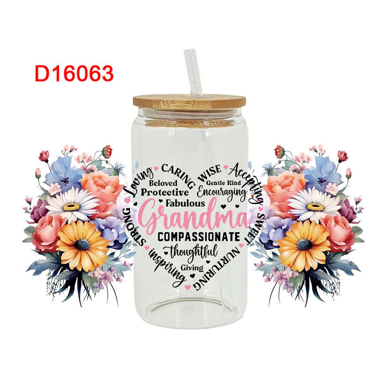 Wholesale Mother's Day with Colorful Flowers  16oz Cup UV DTF Wraps