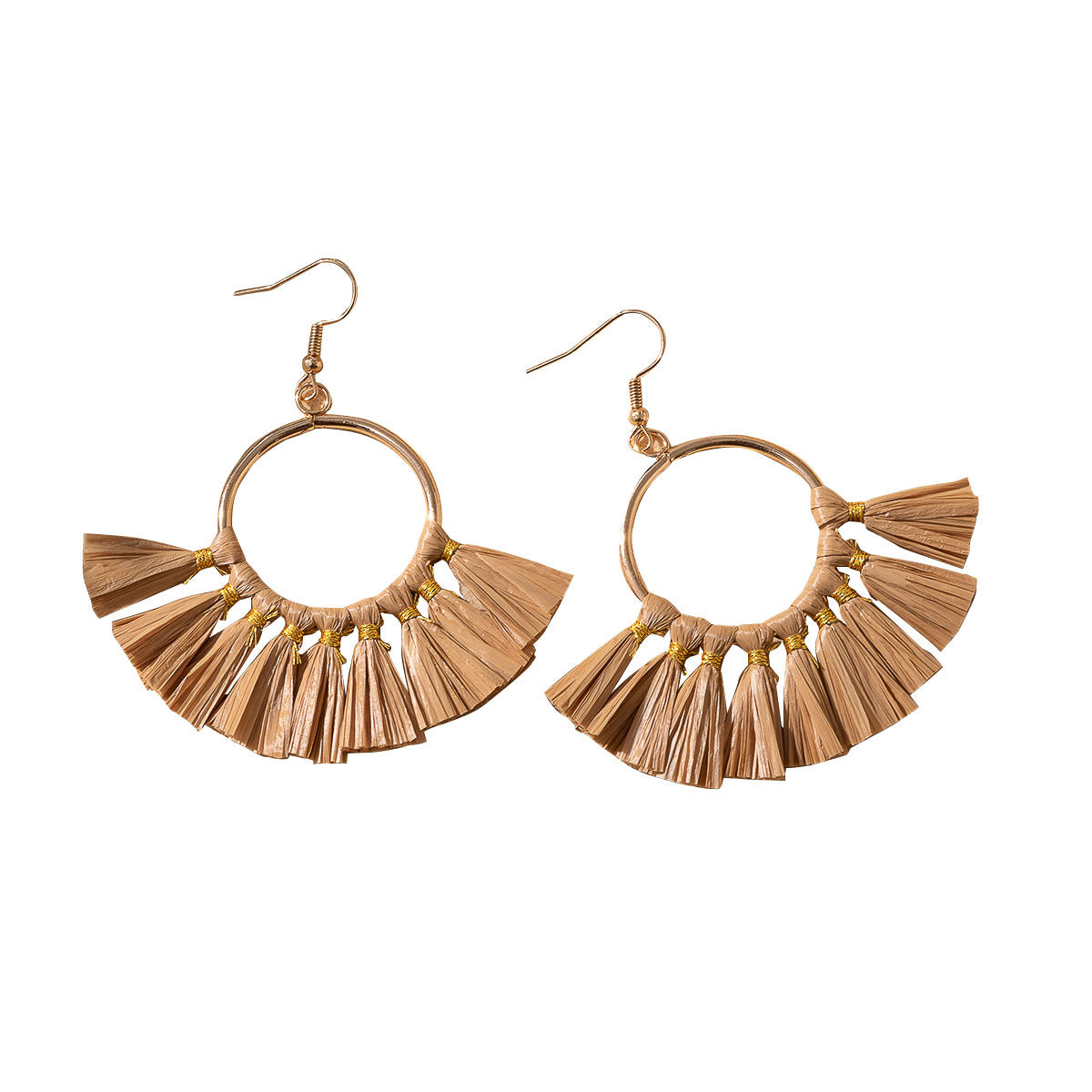 Wholesale Bohemian Tassel Braided Raffia Earrings