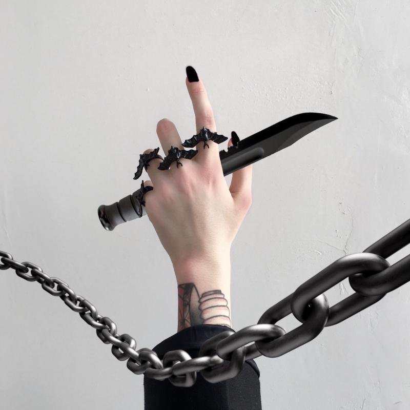 Wholesale Dark Gothic Open Bat Ring Halloween