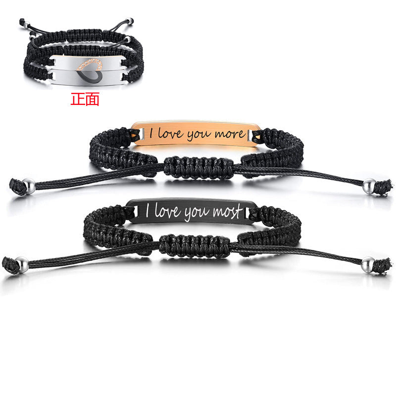 Wholesale Black steel plate woven magnetic stainless steel heart-shaped bracelet