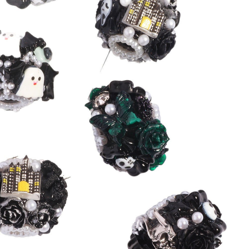 Wholesale 5PCS/Pack Halloween Skull Devil Cartoon Straight Hole Loose Beads DIY Mobile Phone Chain Key Chain Bag Chain Jewelry Accessories