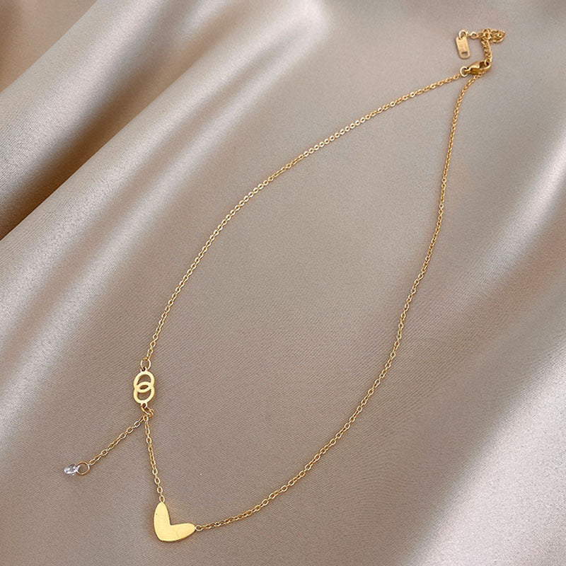 Wholesale Love Zircon Tassel Titanium Steel Necklace