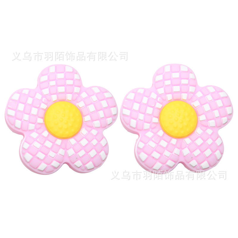 Wholesale 20pcs Checkerboard Flower Silicone Beads