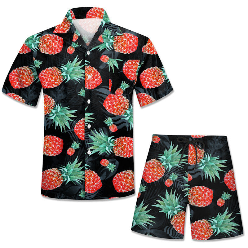 Wholesale Hawaiian floral beach shirt men T-shirt shorts