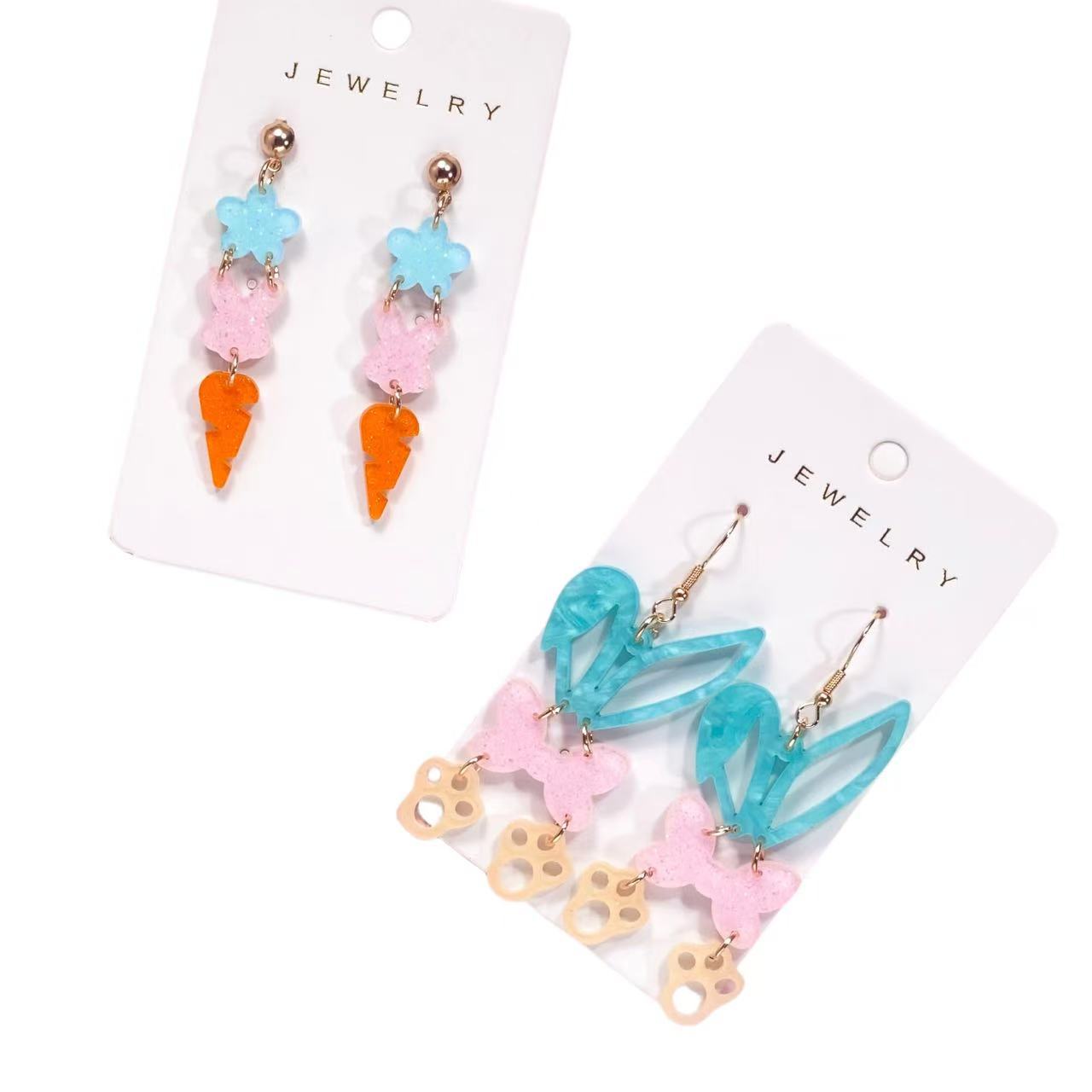 Wholesale Easter colorful bunny patchwork acrylic earrings