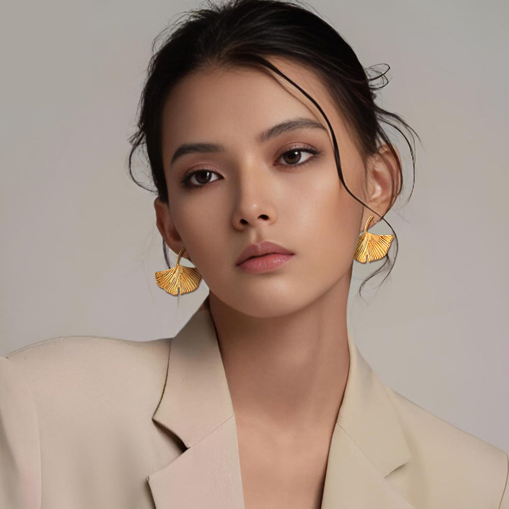 Wholesale Golden Ginkgo Leaf Alloy Leaf Earrings