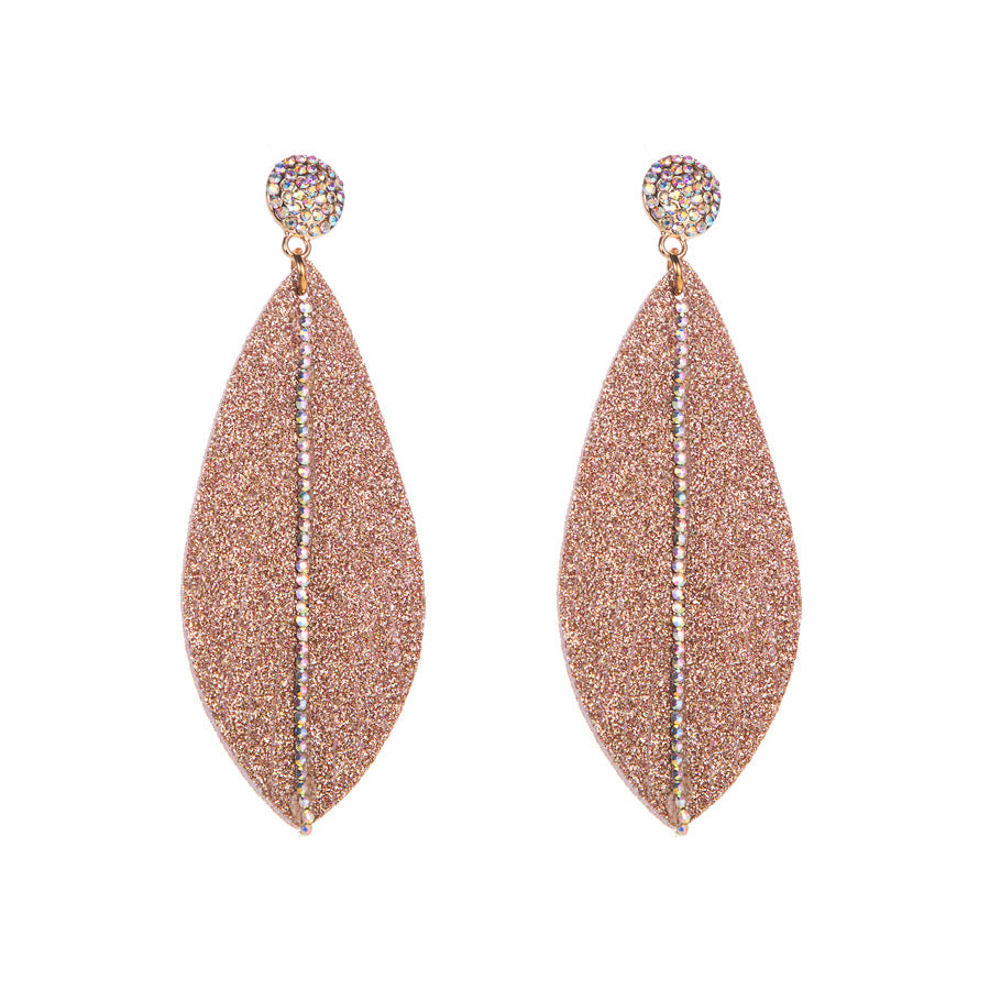 Wholesale Leather earrings with diamond leaf-shaped exaggerated earrings