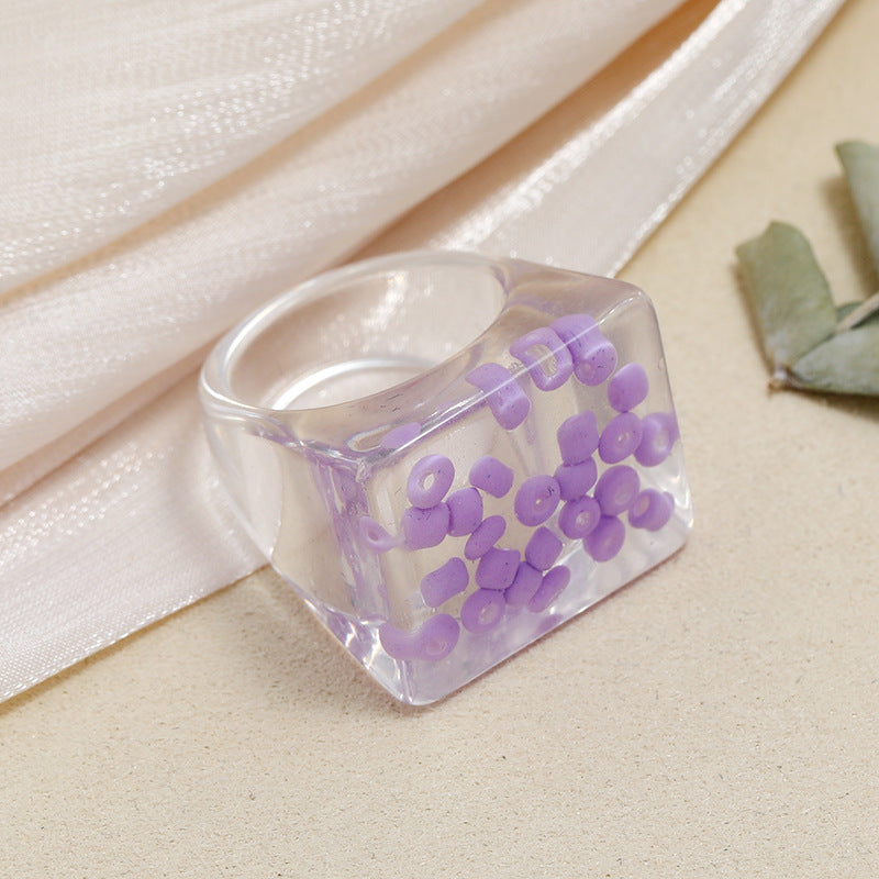Wholesale Transparent Design Fruit Series Square Resin Ring