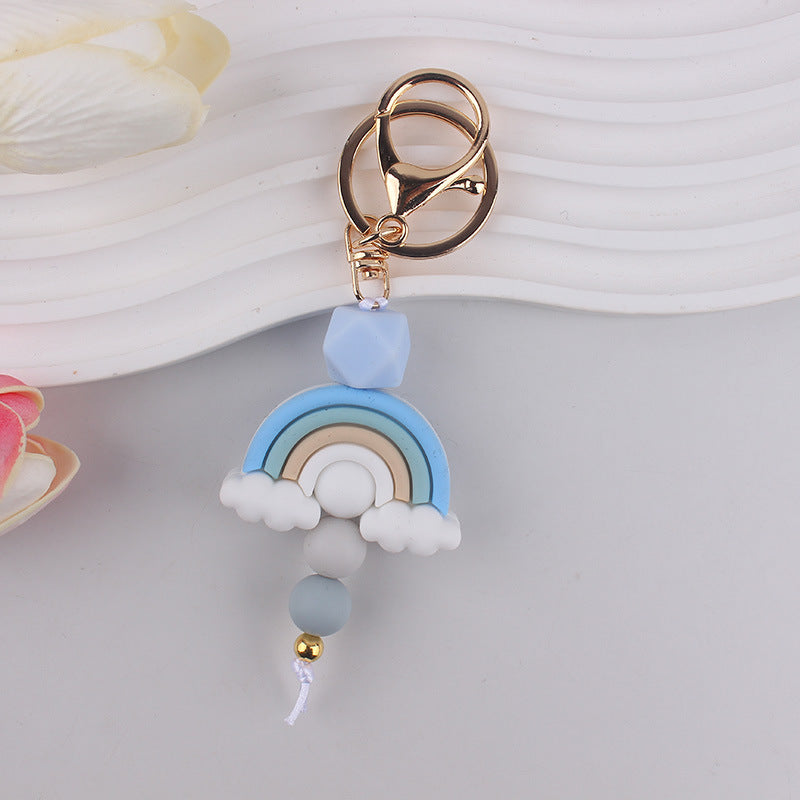 Wholesale Rainbow Teething Ring Clip With Silicone Beads  Keychain.