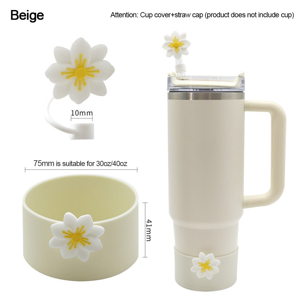 Wholesale Selling silicone insulated cup sleeves flower-decorated cup holders straw caps