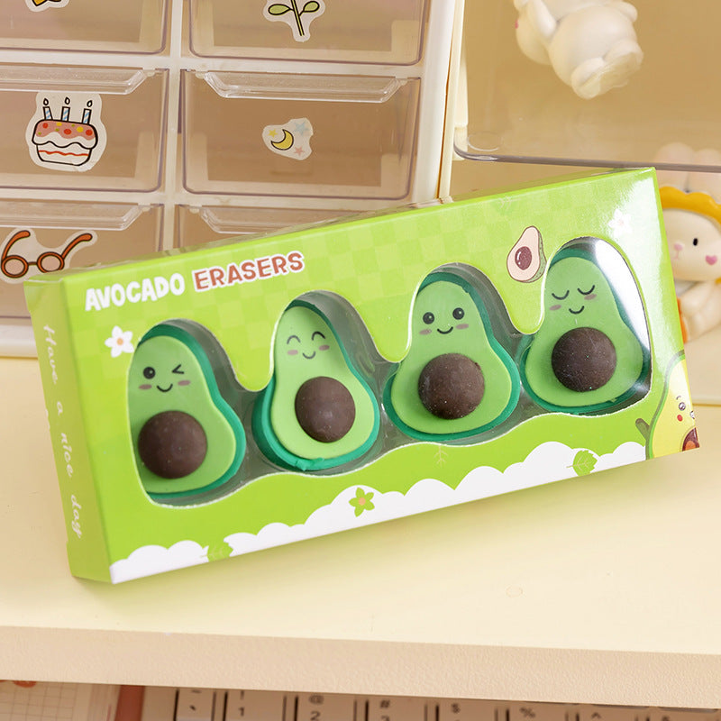 Wholesale Cute Expression Avocado Box TPR Rubber Set