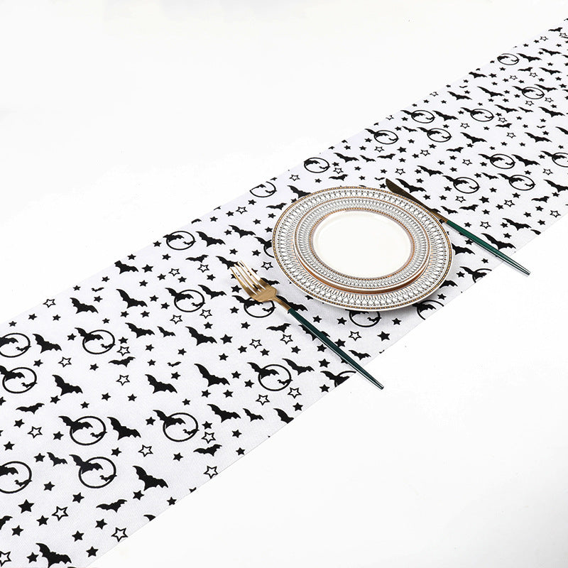 Wholesale Halloween Fine Linen Print Flocked Tablecloth