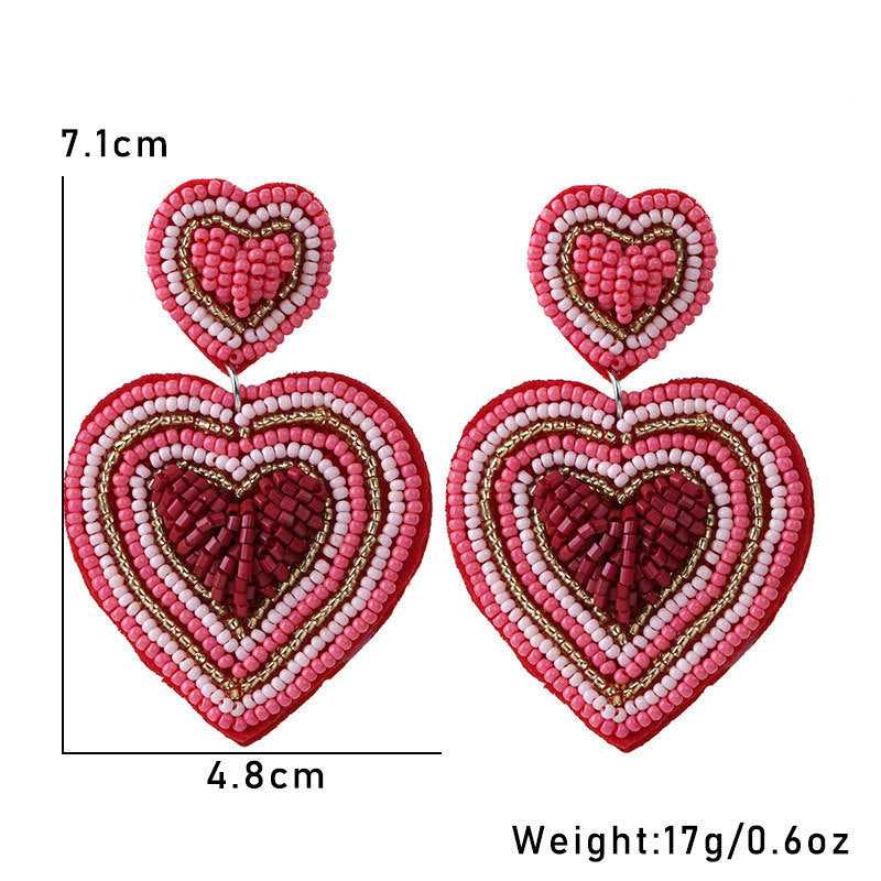 Wholesale new hand-woven beaded love earrings earrings romantic heart-shaped high-quality beaded red earrings