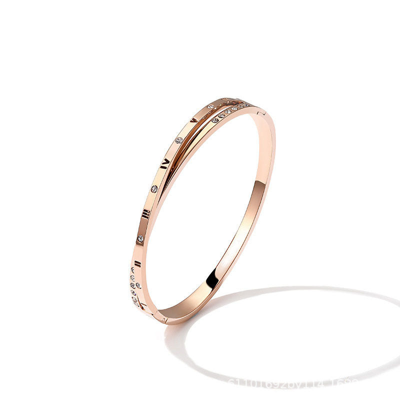 Wholesale 18k Rose Gold Roman Numerals Bracelet Women's Light Luxury Simple Titanium Steel Bracelet Tanabata Valentine's Day Gift for Girlfriend