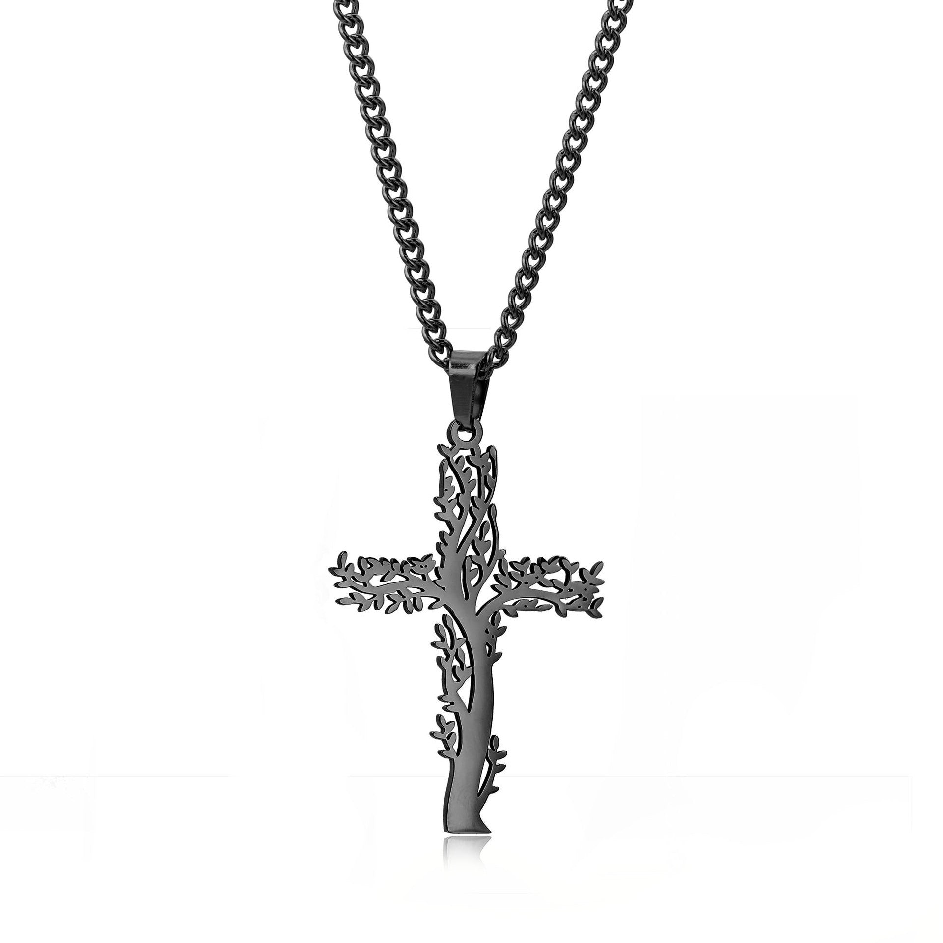 Wholesale  Titanium steel Tree of Life Cross Necklace