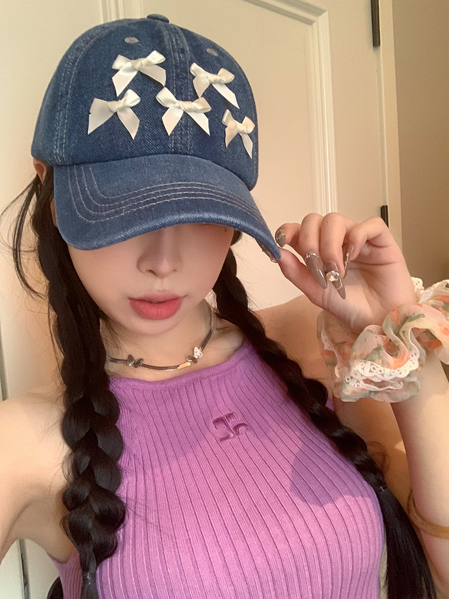 Wholesale Bow Washed Denim Sun Protection Baseball Cap