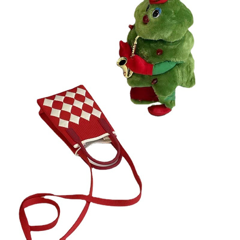 Wholesale Candy Color Mobile Phone Bag Large Capacity Diamond Check Knitted Bag