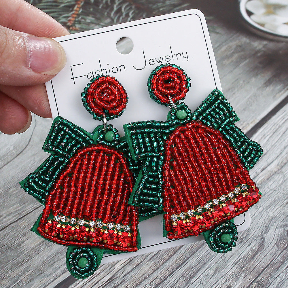Wholesale Christmas tree rice bead earrings