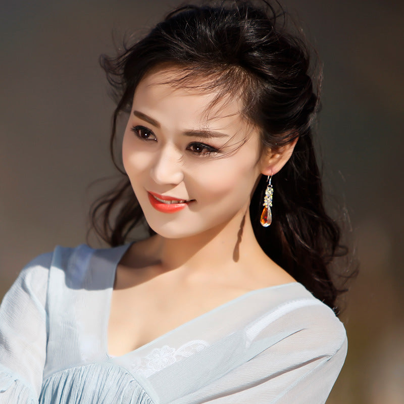 Wholesale 925 Silver Needle Crystal Long Water Drop Tassel Earrings