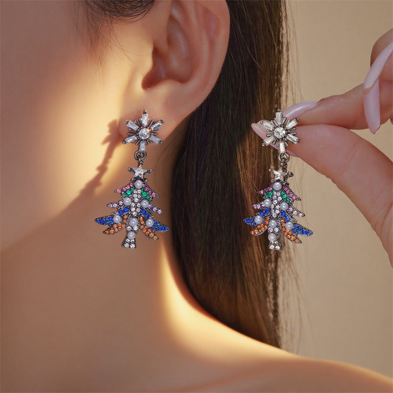 Wholesale Diamond Christmas tree bell Christmas earrings