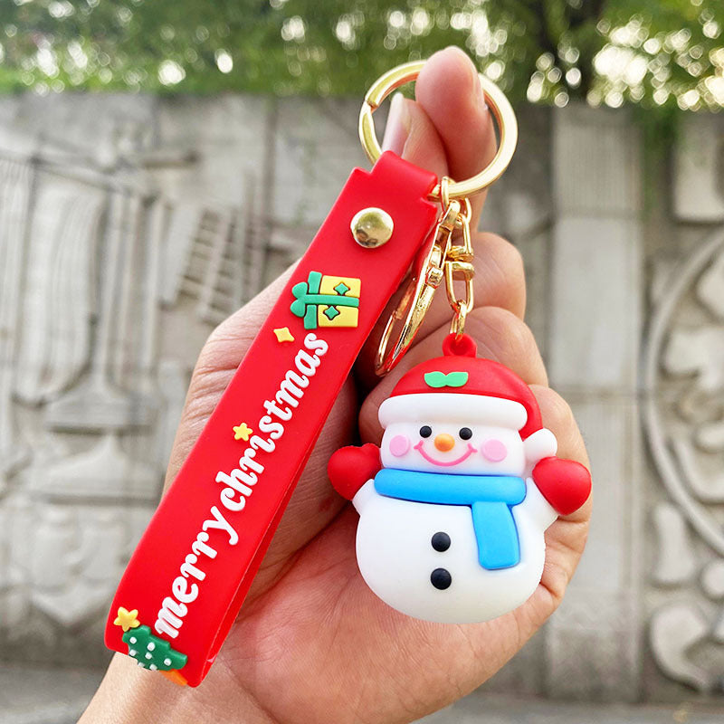 Manejo de nieve de goma suave al por mayor Christmas Santa Claus Keychain