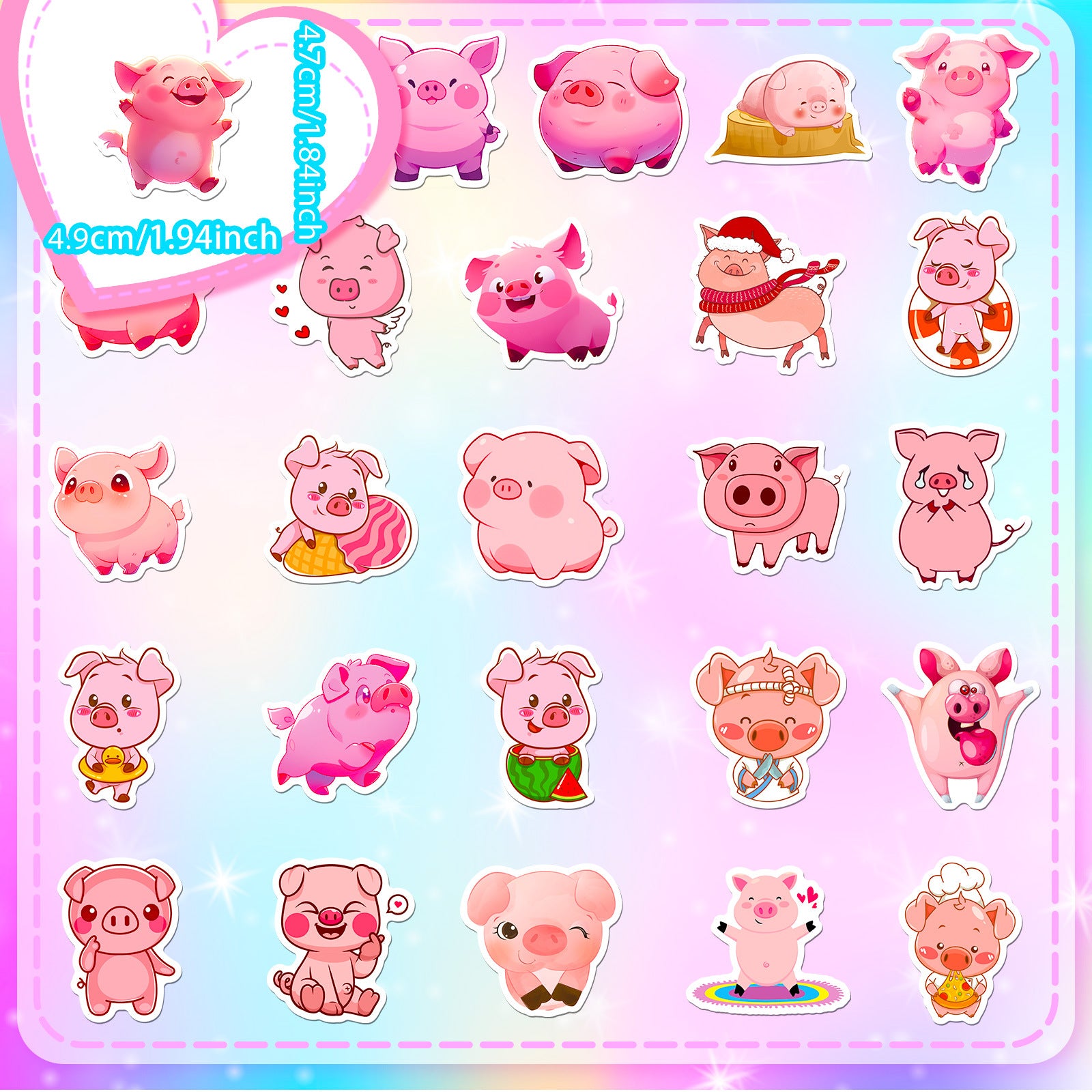 Wholesale 50pcs cartoon cute pink pig graffiti stickers girly pink pig stickers