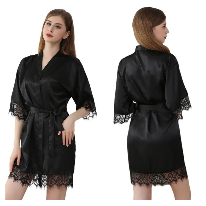 Wholesale Three-quarter Sleeve Sexy Lace Solid Color Home Nightgown