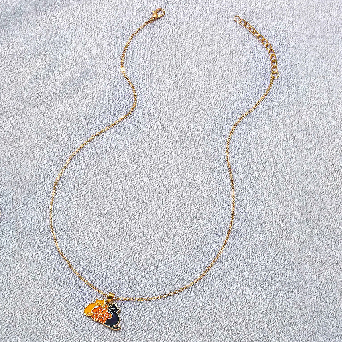 Wholesale Halloween Creative Cartoon Oil Drop Cat Fashion Metal Long Clavicle Chain Necklace