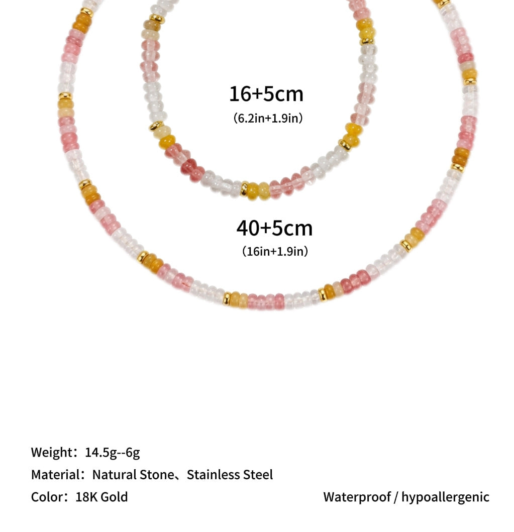 Wholesale Jewelry Set Colorful Dopamine Bohemian Style Beaded Tiger Eye Stone Bracelet Natural Stone Necklace