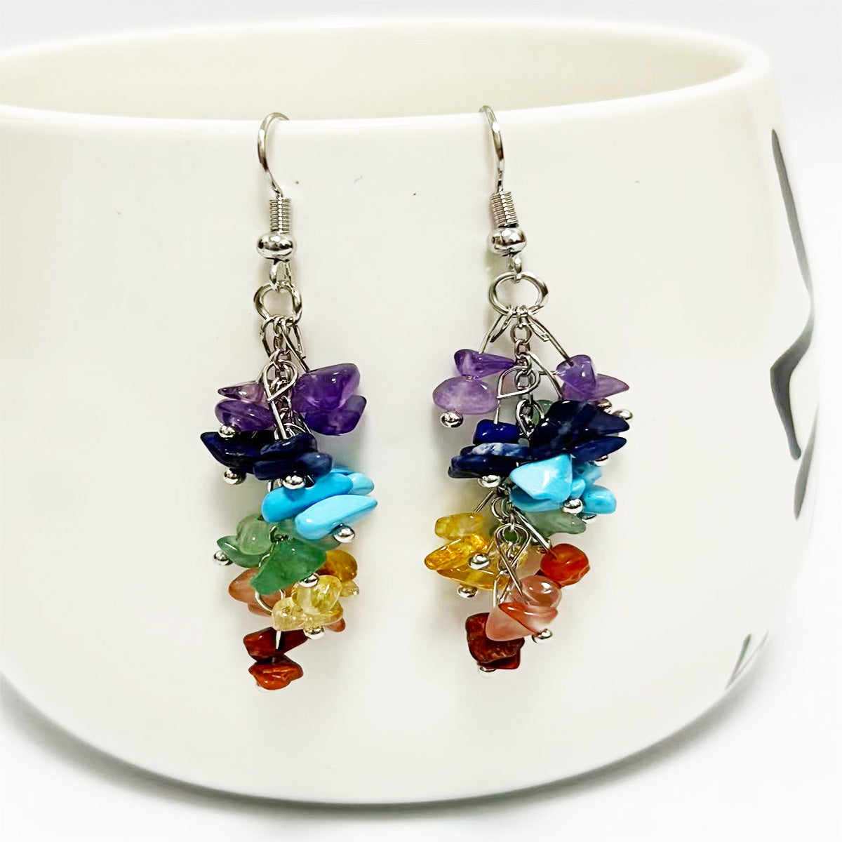 Wholesale Crystal Colorful Sweet Natural Crushed Stone Tassel Earrings