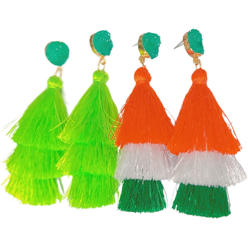 Wholesale Trendy Christmas Tree Bell Tassel Earrings For Women Alloy Hand Woven Long Drop Jewelry Gift Boutique Resale