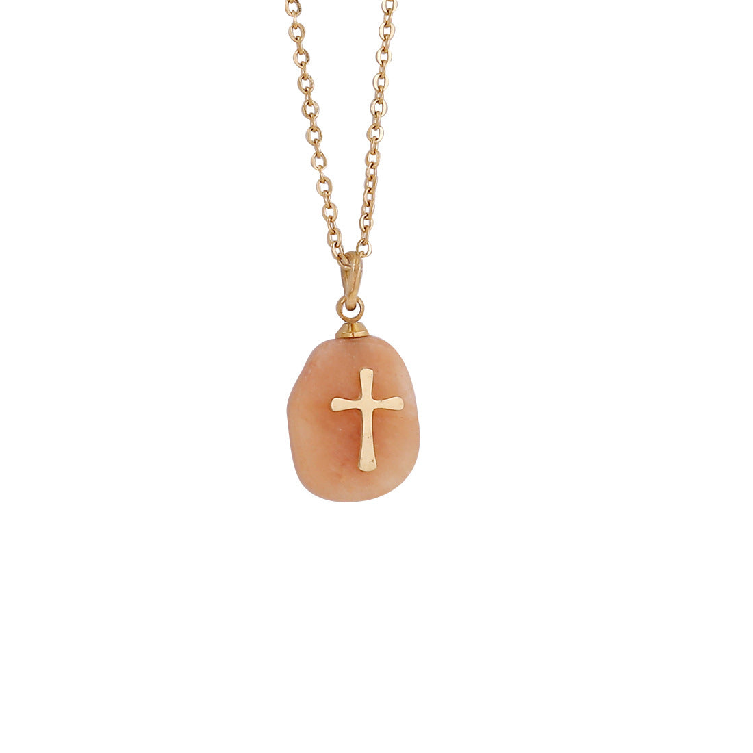 Wholesale natural stone cross necklace simple clavicle chain stainless steel necklace