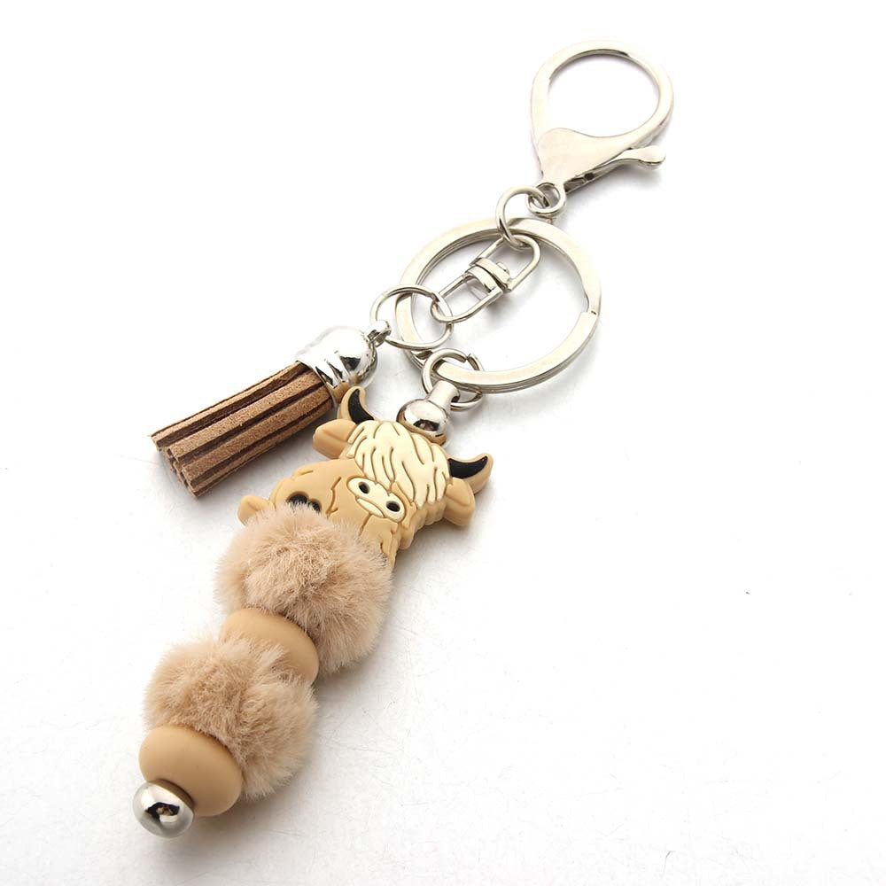 Wholesale Silicone Beads Wool Ball Beaded Cartoon Cow Keychain
