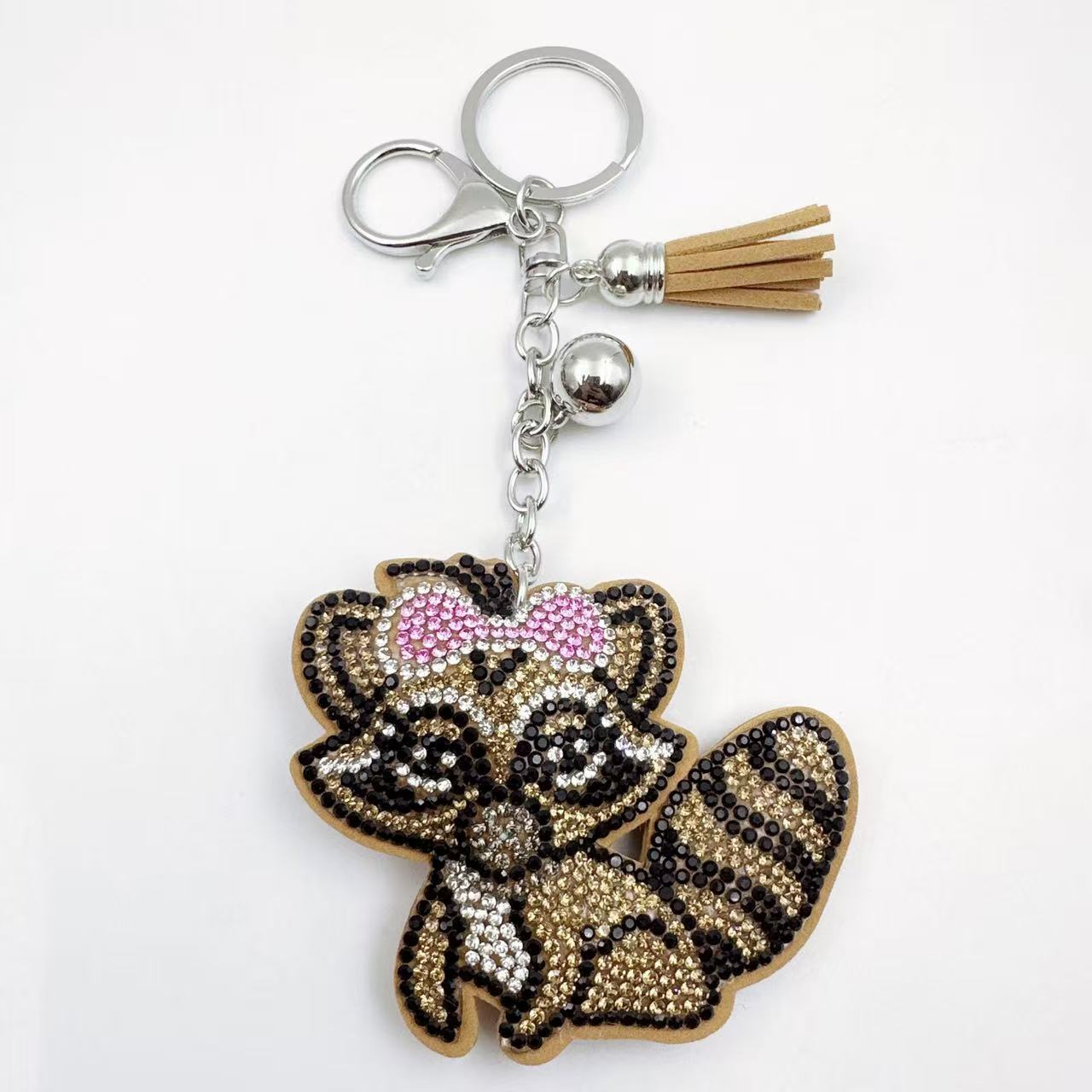 Wholesale Stylish Rhinestone Cartoon Fox Keychain Bag Charm Pink Fashion Accessory Gift