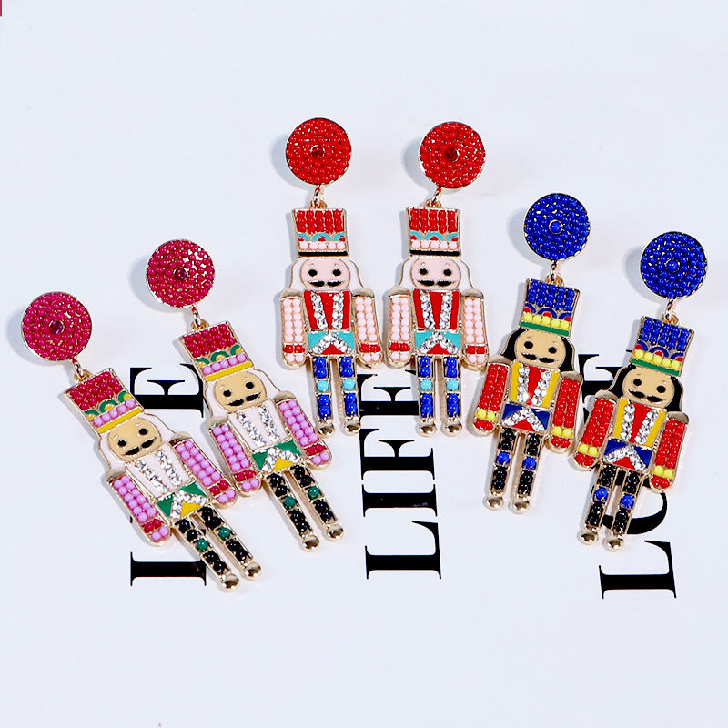 Wholesale Christmas Cartoon Faceless Doll Red Guard Diamond Earrings