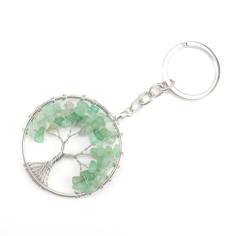 Wholesale Natural Crushed Stone Crystal Tree Root Tree of Life Pendant Keychain