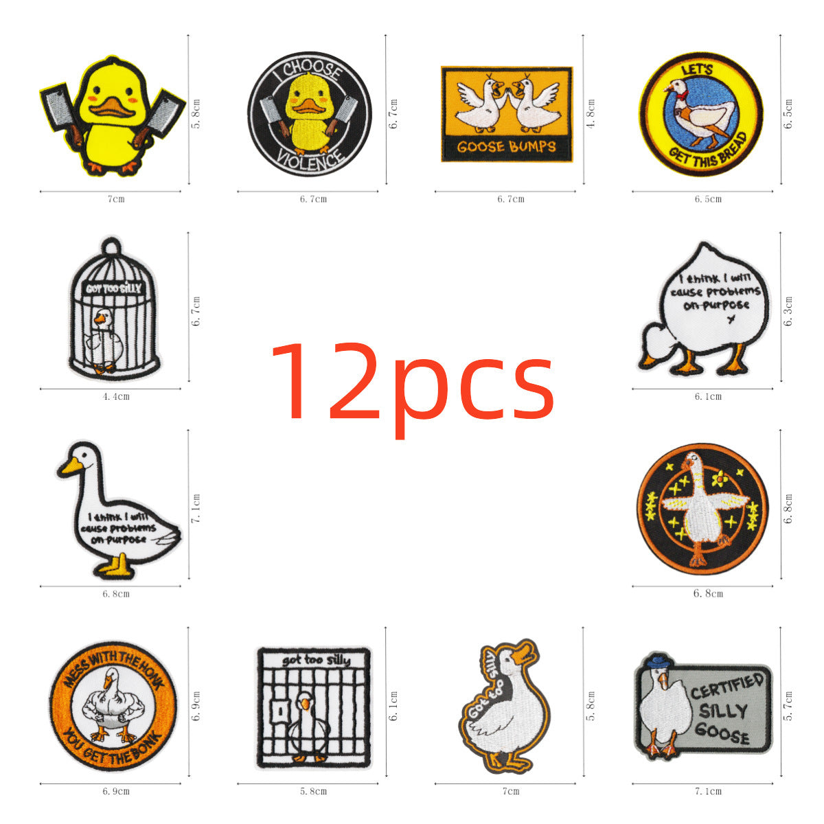 Wholesale 12Pcs Funny Animal Embroidered Patches Duck Goose Cat Designs Iron On Applique For Backpacks Hats Coats Decorative Accent