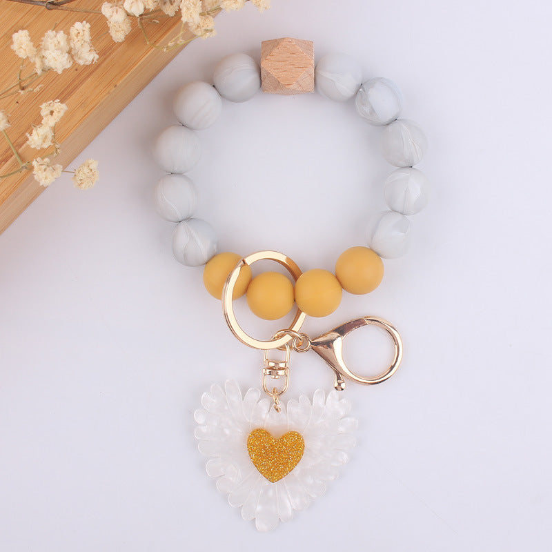 Wholesale Cartoon Sunflower Silicone Beaded Wrist Keychain