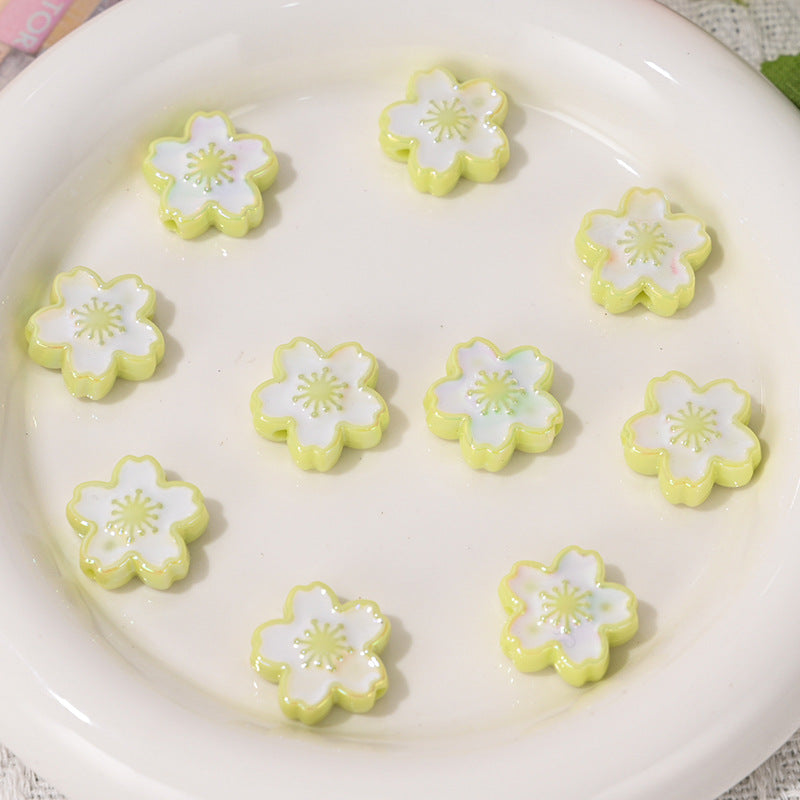 Wholesale 10pcs UV Colorful Double-sided Cherry Blossom Vertical Hole Acrylic Beads