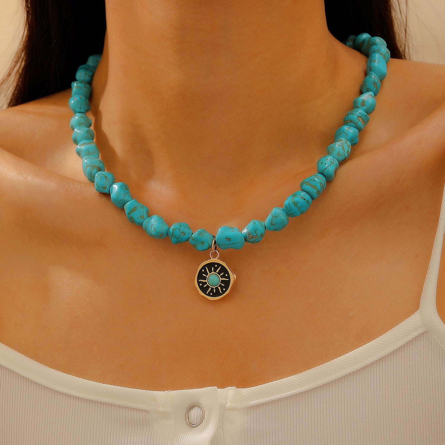 Wholesale Stylish Bohemian Evil Eye Turquoise Beaded Necklace For Women Jewelry Accessory