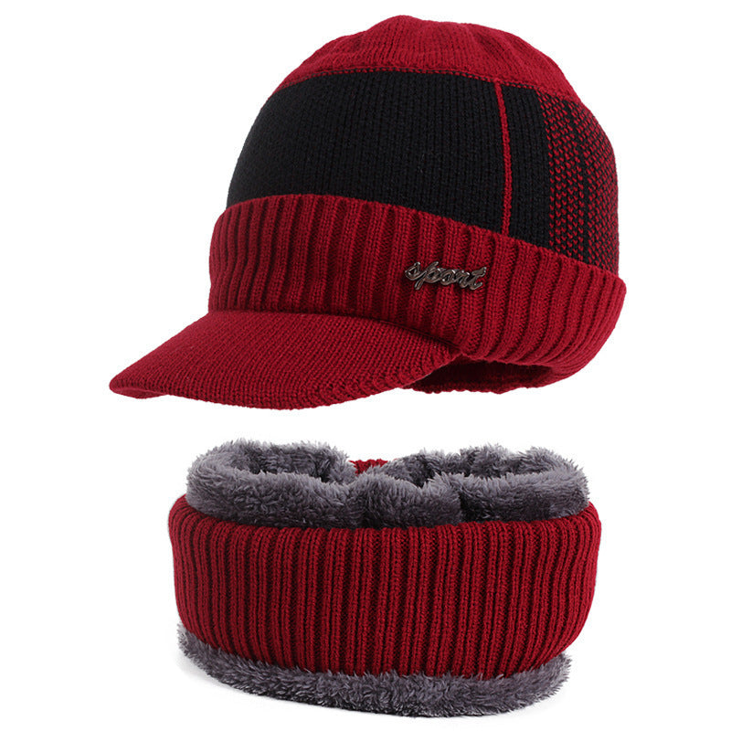 Wholesale Hat Scarf Two-piece Set Men's Knitted Scarf Autumn and Winter Plus Velvet Warm Wool Hat