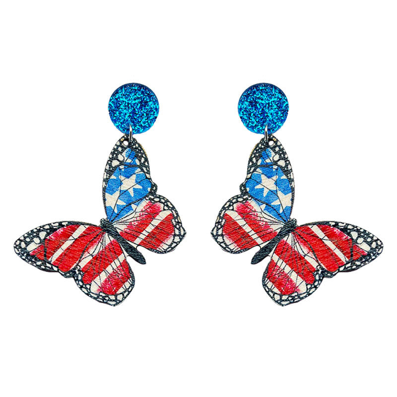 Wholesale 2 Pair/Pack Wooden Printed American Independence Day Donut Earrings