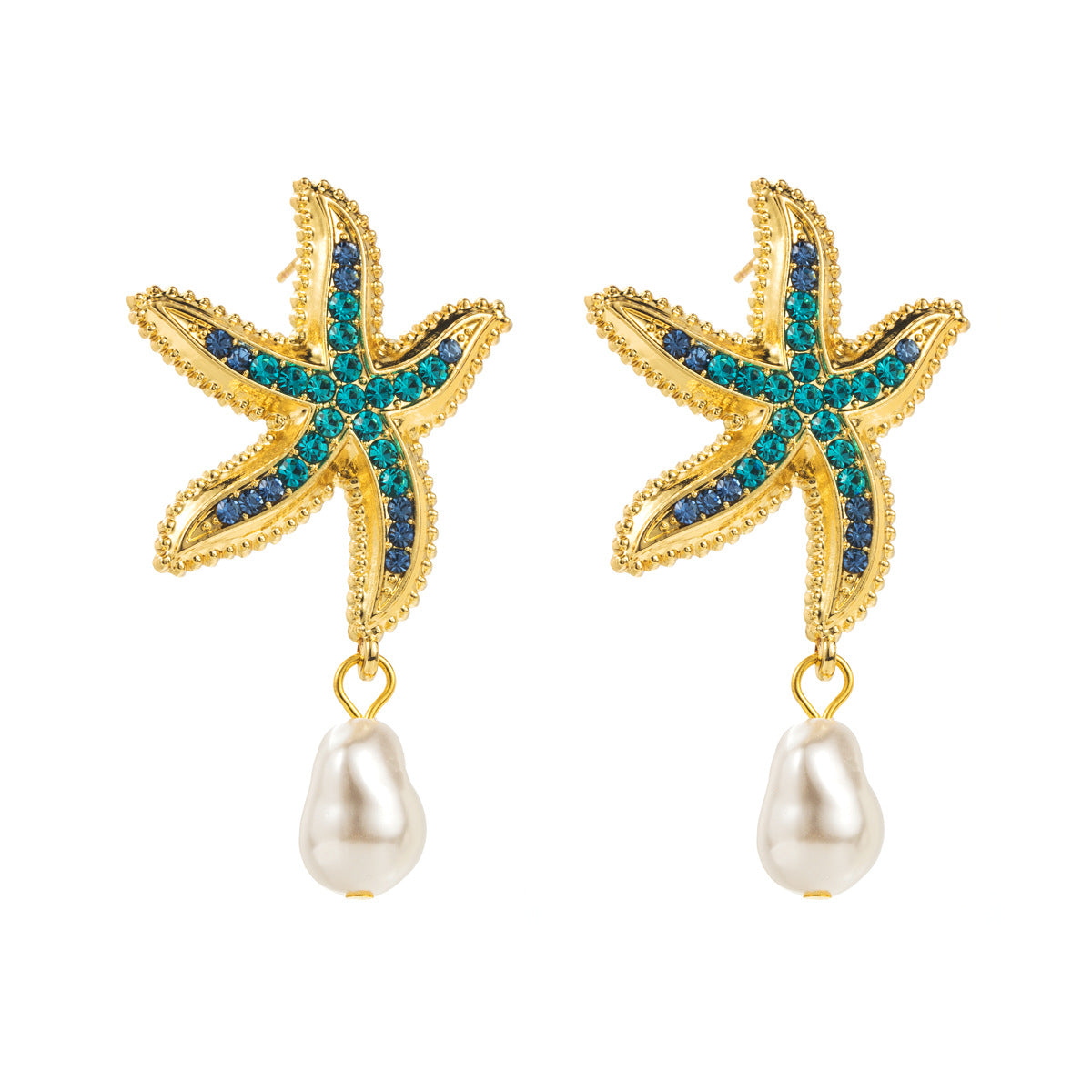 Wholesale Diamond Starfish Ocean Style Alloy Earrings