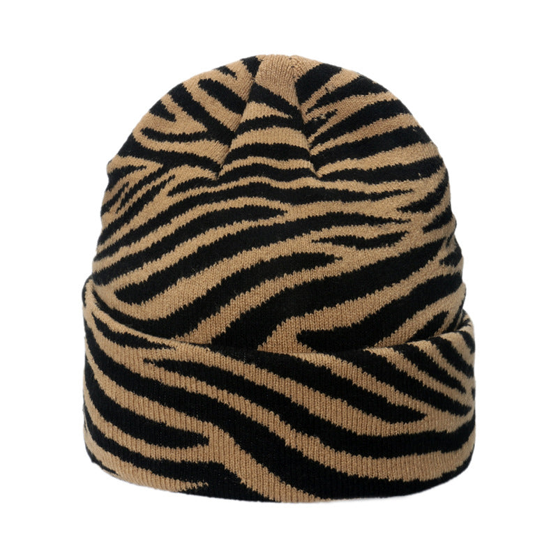 Wholesale Warm Casual All-match Striped Zebra Print Knitted Hat