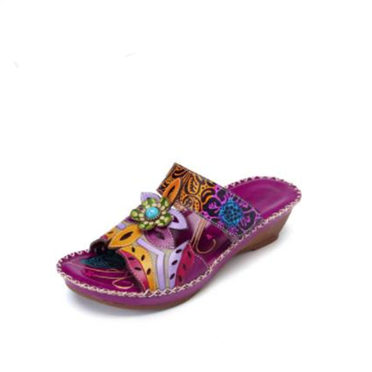 Wholesale Ethnic Style Summer Color Matching Wedge Heel Totem Sandals