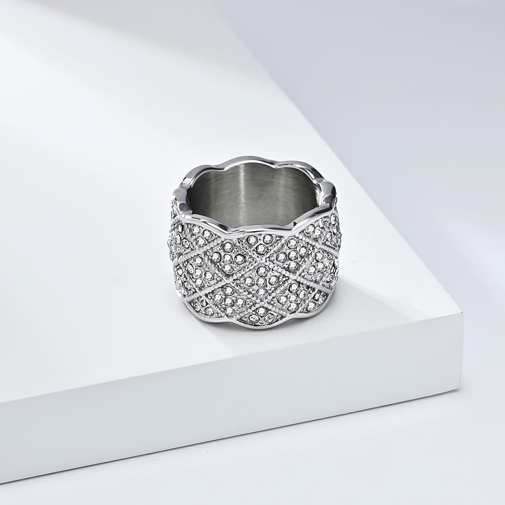 Wholesale Full diamond stainless steel gold-plated ring for men and women