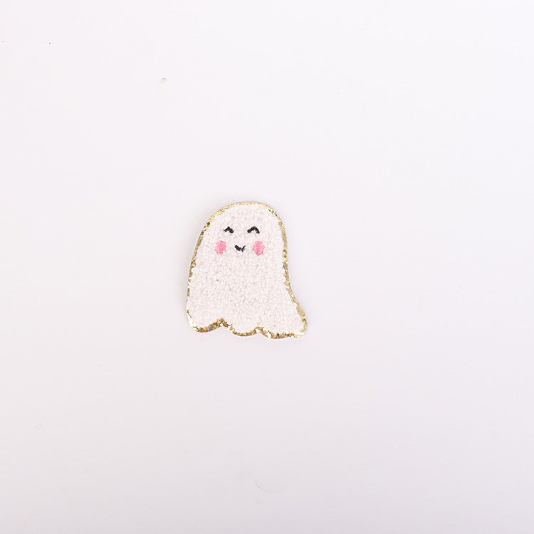 Wholesale Gold Edge  Embroidered Patch Pumpkin Ghost Orange Towel Embroidery DIY Craft Supply For Hats Bags Clothing Accessories